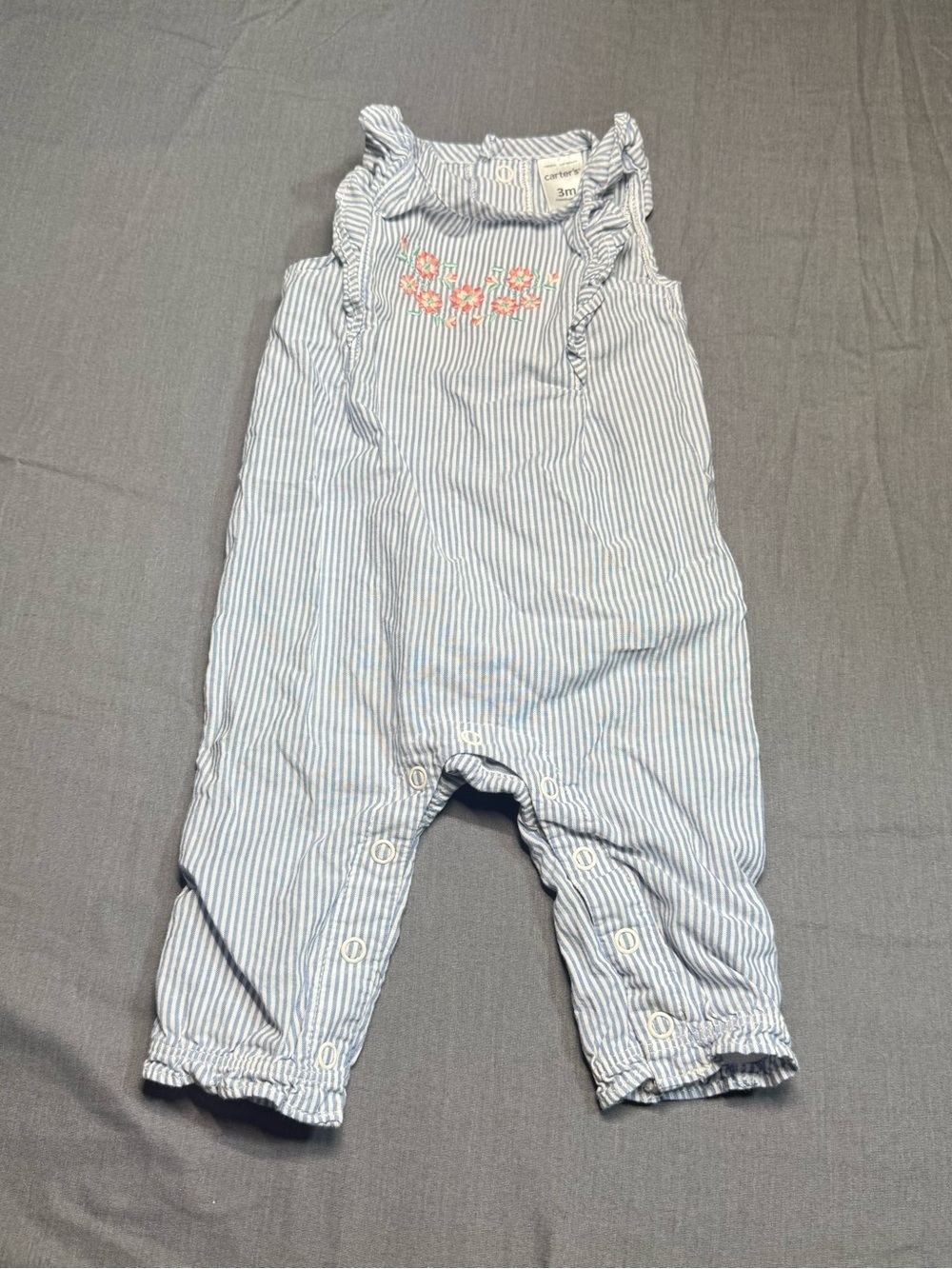 Carter's Blue and White Striped One-Piece Bodysuit with Pink Floral Embroidery